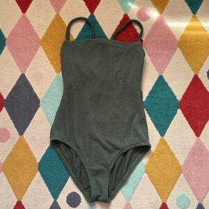 Kona Sol Olive Green Textured Kids One-Piece Swimsuit
